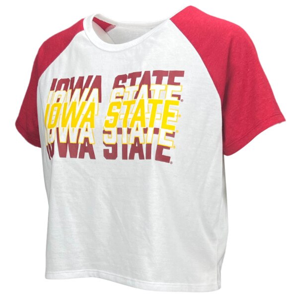 Zoozatz Women's Iowa State White Color Block Short Sleeve T-Shirt